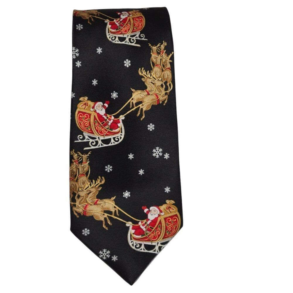 Hallmark Holiday Traditions Mens Christmas Neck‎ Tie 57" Necktie Santa Reindeer